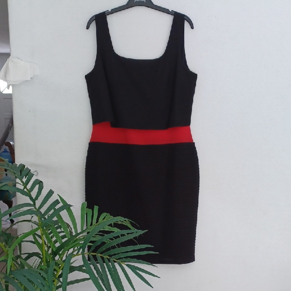 NWT. Joseph Ribkoff Black Mini Dress with Red Waistband